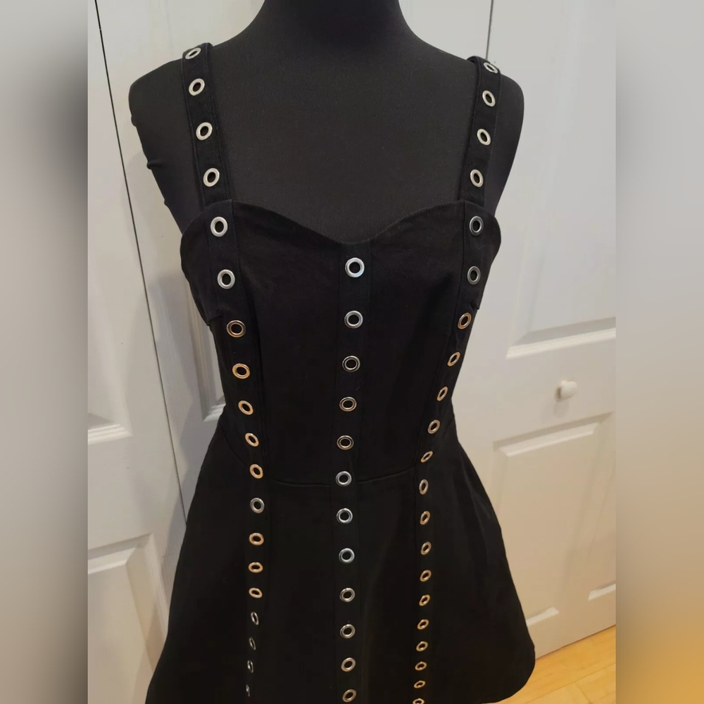 Dolls kill punk goth black silver grommet Jawbreaker wild west eyelet dress XS S - Picture 2 of 8
